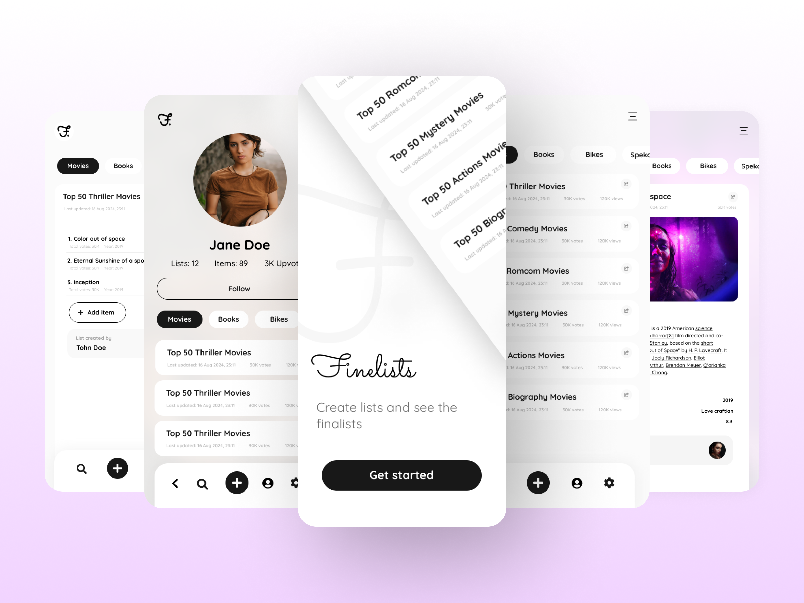 Finelist app UI design